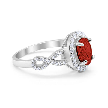 Art Deco Wedding Ring Oval Simulated Garnet CZ 925 Sterling Silver